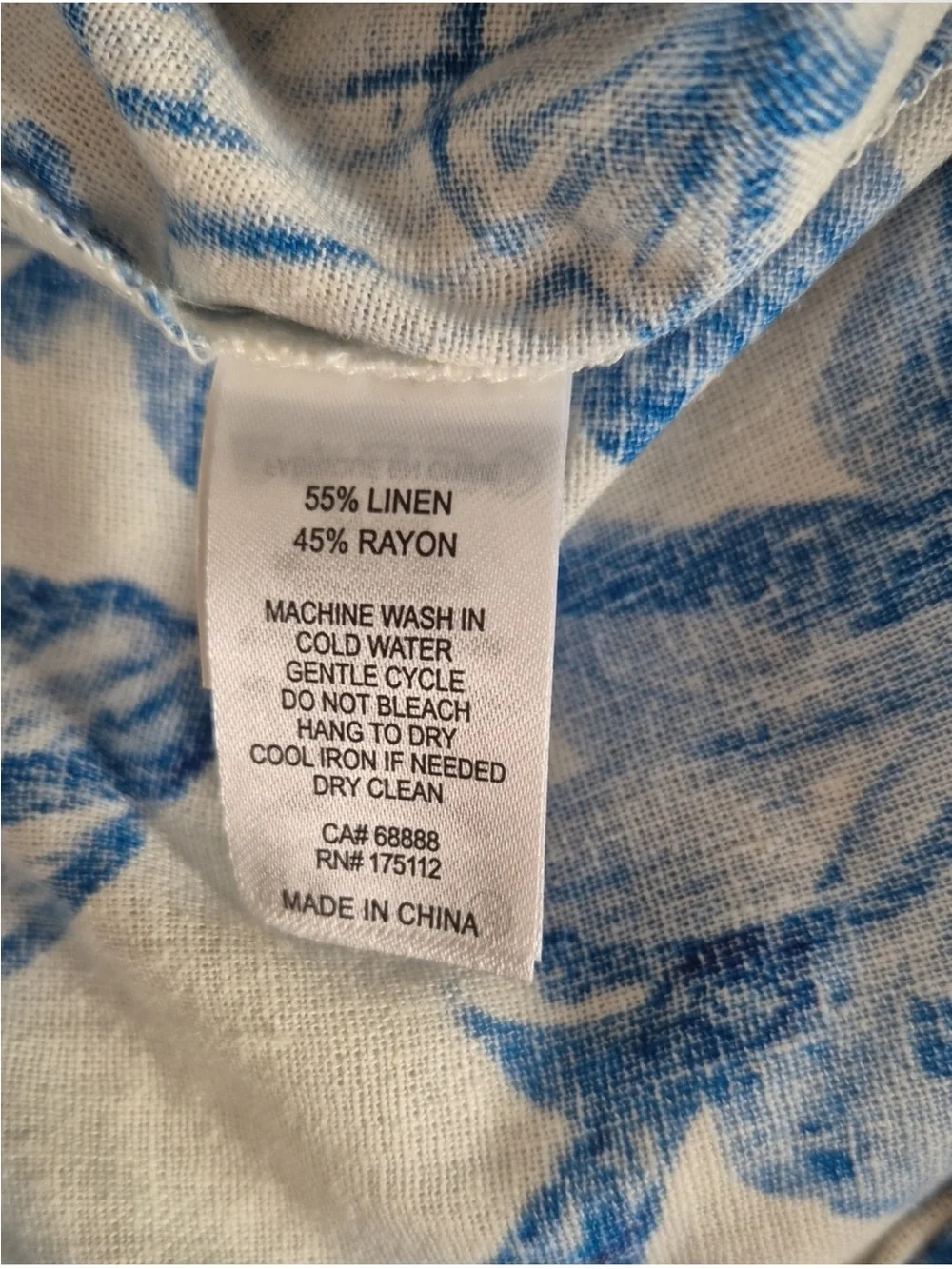 KATHERINE BARCLAY Blue Shell-Print Linen Blend Relaxed Fit Pants—Multi Sizes NWT